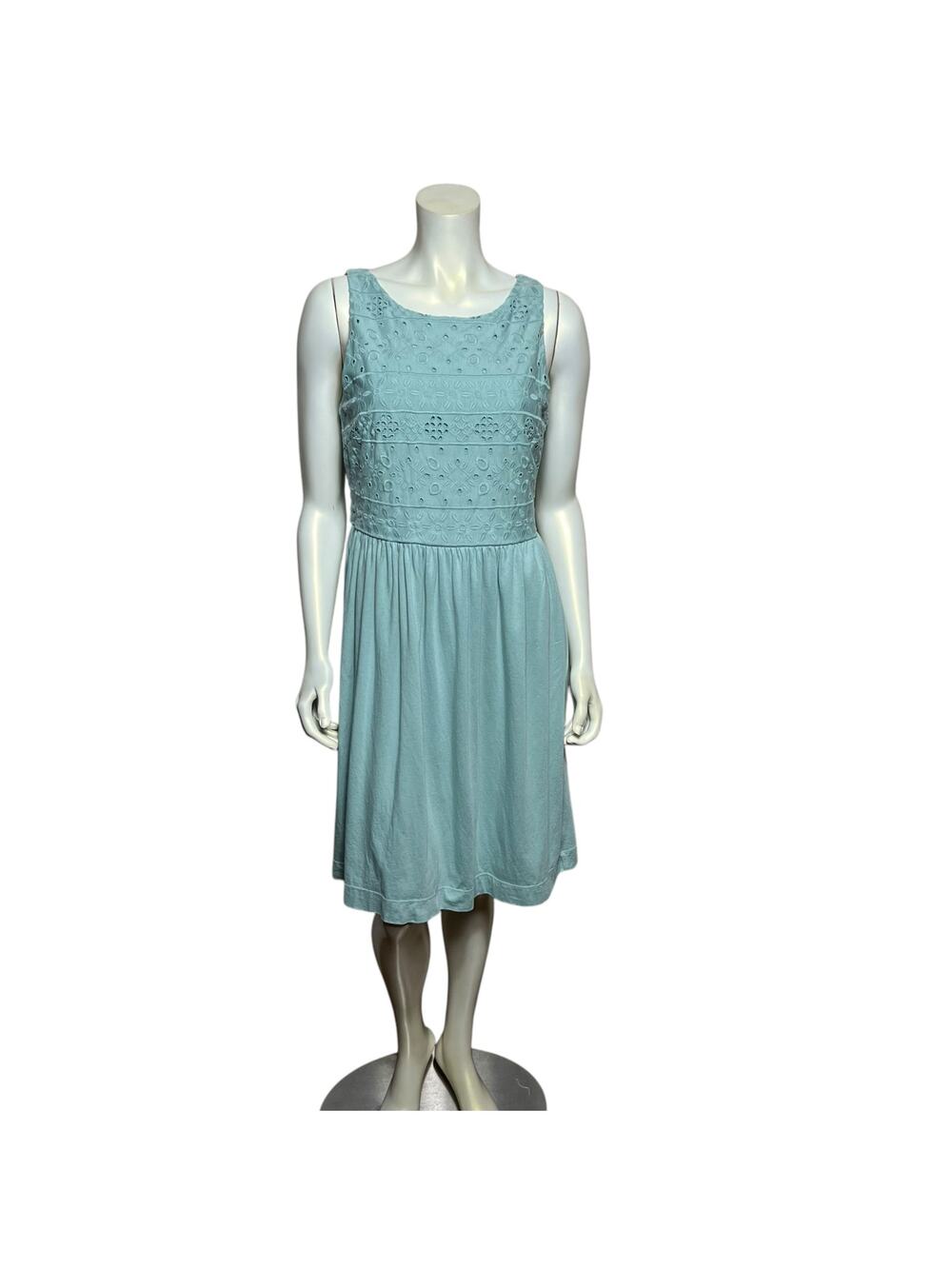 LOFT Mint Green Embroidered Sleeveless Dress, Size 8, Cotton-Modal Blend